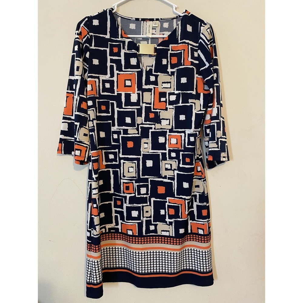 Tacera Women's Shift Dress Navy/coral Bright, Geometric Small Spring Office